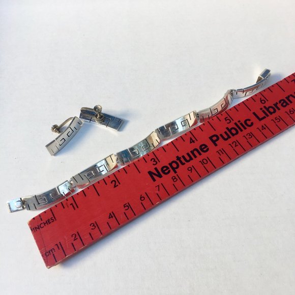 Vintage Signed Mexico Sterling Choker Bracelet Earrings Set - Picture 7 of 8